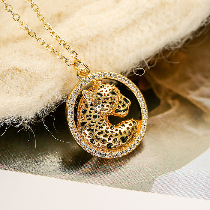 Hip-Hop Commute Animal Copper Plating Inlay Zircon 18K Gold Plated Pendant Necklace