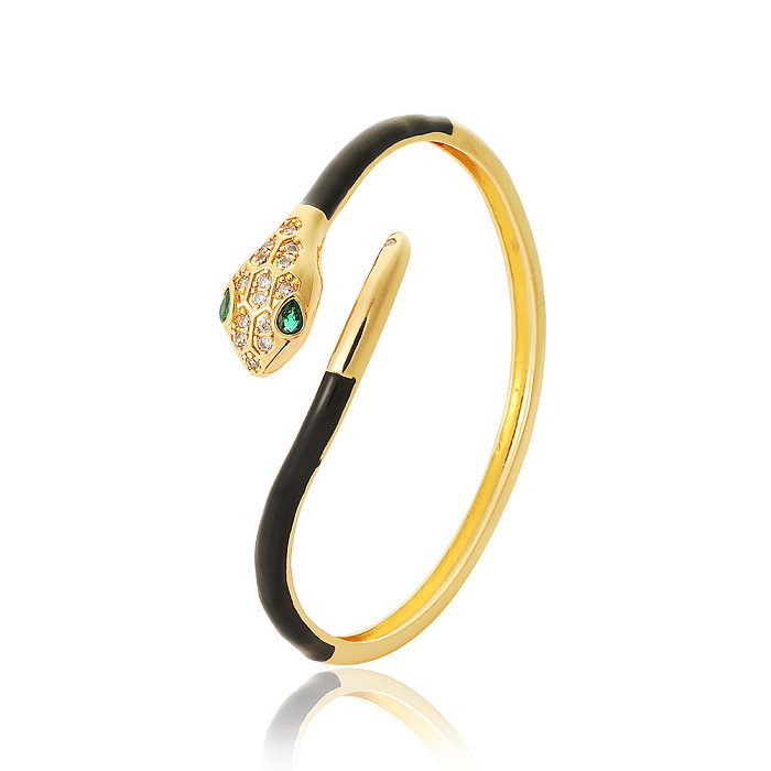 Elegante pulseira de zircão banhado a ouro de cobre cobra