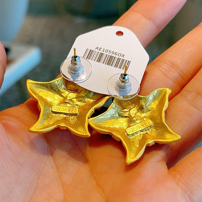 1 par de brincos de pérolas artificiais de cobre com chapeamento de estrela do mar para praia
