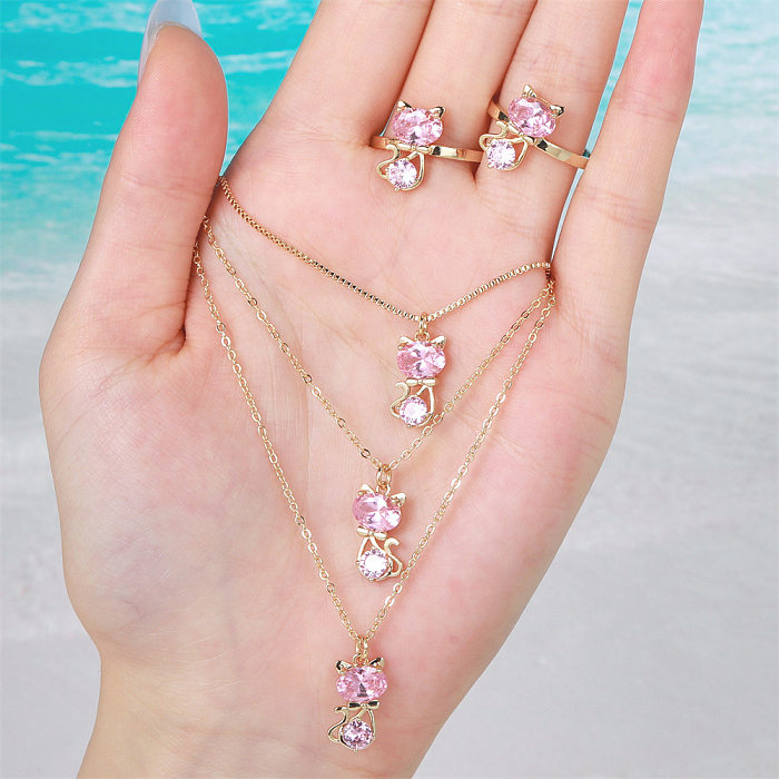 Cute Cat Female Niche Pink Clavicle Chain Pendant Necklace Wholesale