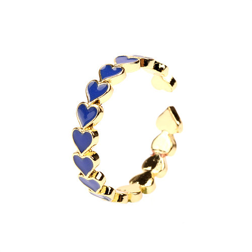 Romantic Sweet Heart Shape Copper Enamel Plating 18K Gold Plated Open Rings