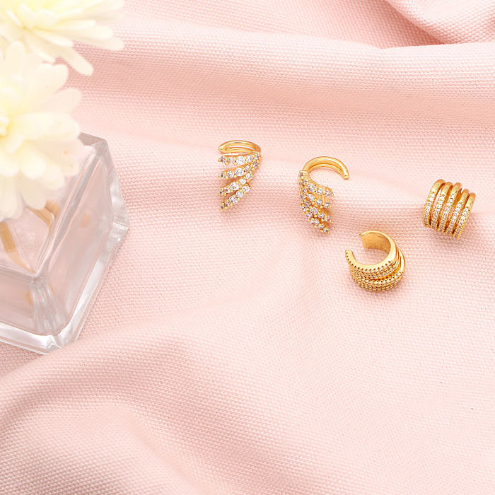Pendientes de clip de oreja de alas de ángel con oreja de diamante de moda Pendientes de cobre simples en forma de C