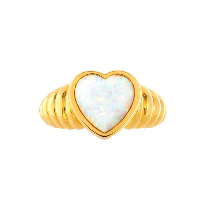 Glam Sweet Heart Shape Copper Plating Inlay Zircon 18K Gold Plated Rings