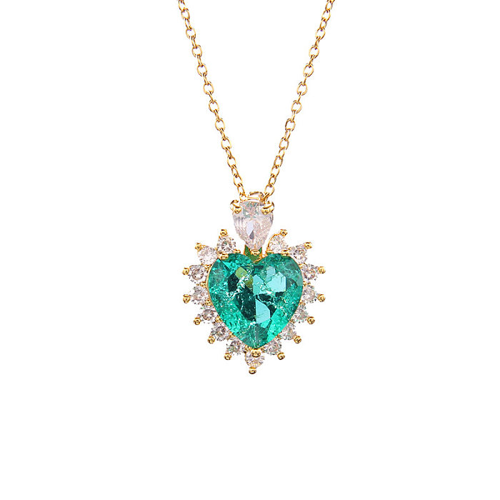 Sweet Heart Shape Titanium Steel Copper Zircon Pendant Necklace In Bulk