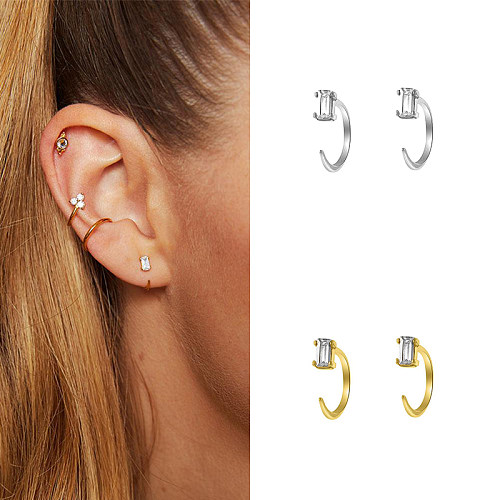 Simple Style Geometric Copper Plated With Real Gold Plating Zircon Ear Studs 1 Pair