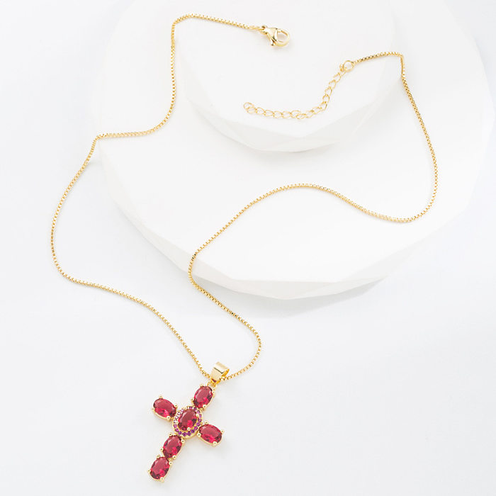 Fashion Cross Copper Plating Inlay Zircon Pendant Necklace 1 Piece
