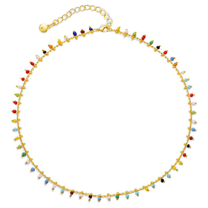 Vacation Colorful Beaded Copper Plating 18K Gold Plated Necklace