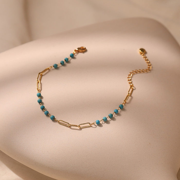 Estilo simples estilo clássico redondo turquesa cobre chapeamento pulseiras banhadas a ouro 18K