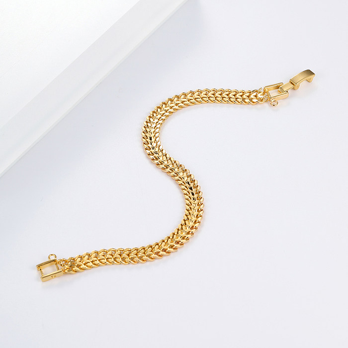 INS Style – chaîne plaquée cuivre en os de poisson de couleur unie, bracelets plaqués or 18 carats