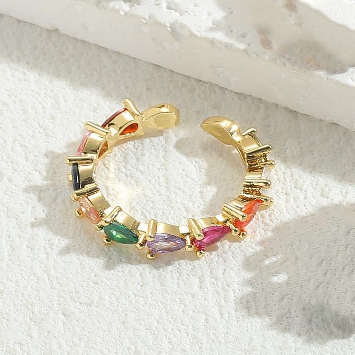 Elegante, luxuriöse, wassertropfenförmige, verkupferte offene Ringe mit Zirkon-Inlay und 14-Karat-Vergoldung