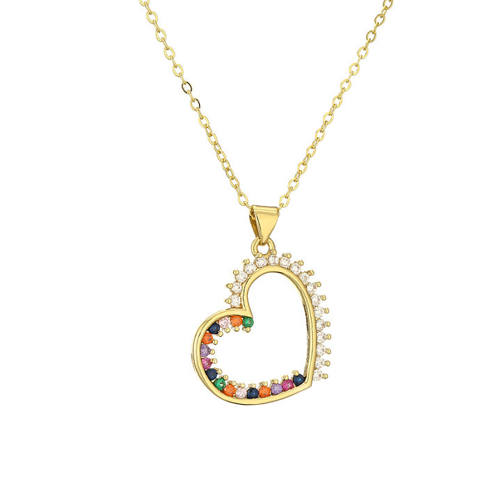 Streetwear Moon Heart Shape Copper Plating Inlay Zircon Gold Plated Pendant Necklace