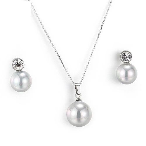 Fashion Shell Pearl Pendant Titanium Steel Necklace Earring Set Wholesale jewelry