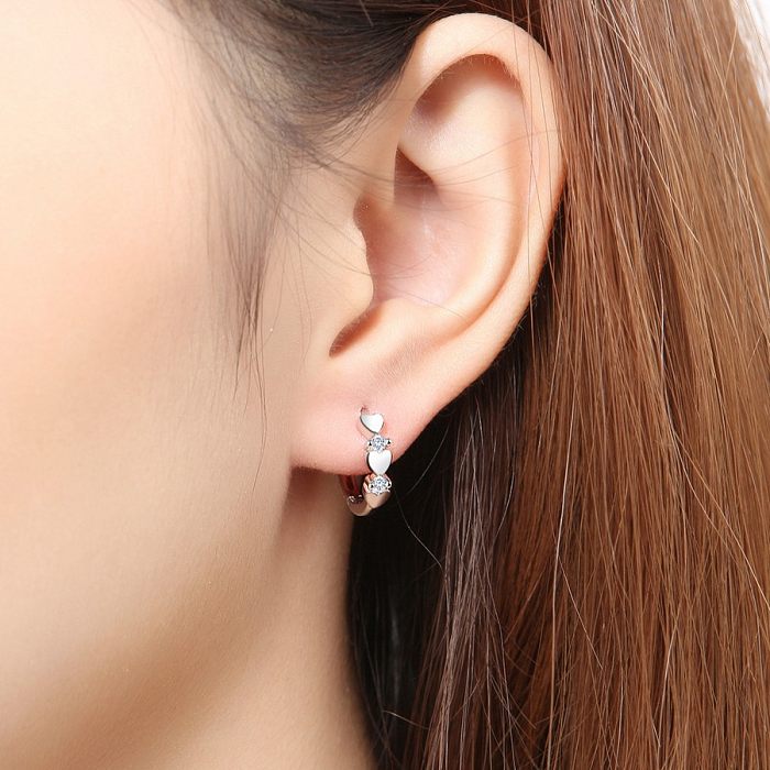 1 Pair Fashion Heart Shape Copper Inlaid Zircon Earrings