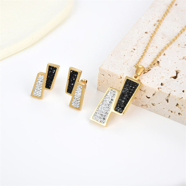 Retro Square Stainless Steel Inlay Artificial Gemstones Earrings Necklace
