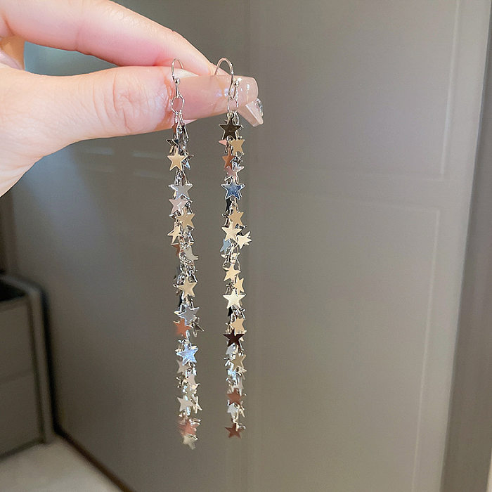 1 Pair Glam Leaves Tassel Copper Earrings
