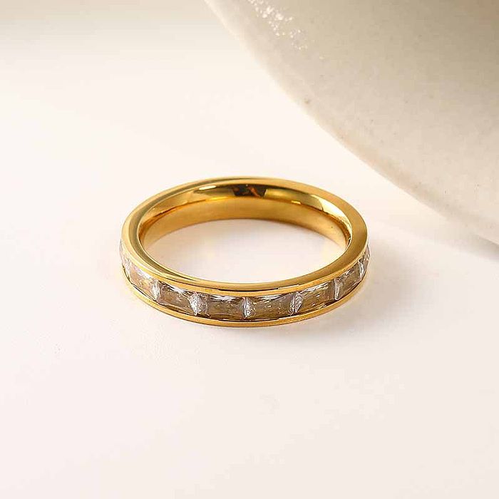 Lady Solid Color Titanium Steel Plating Inlay Artificial Diamond Rings
