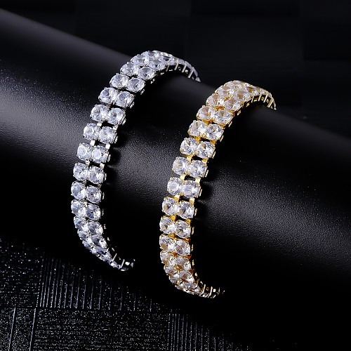 Hip-Hop Simple Style Solid Color Copper Inlay Zircon White Gold Plated Gold Plated Bracelets