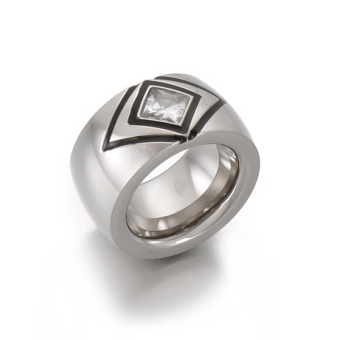 Fashion Geometric Stainless Steel Rings Stoving Varnish Zircon Stainless Steel Rings
