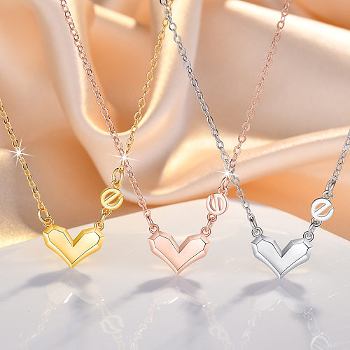 Simple Style Heart Shape Copper Inlay Zircon Pendant Necklace