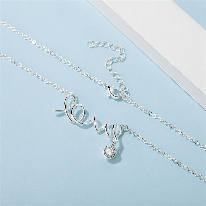 Casual Simple Style Letter Copper Silver Plated Zircon Pendant Necklace In Bulk