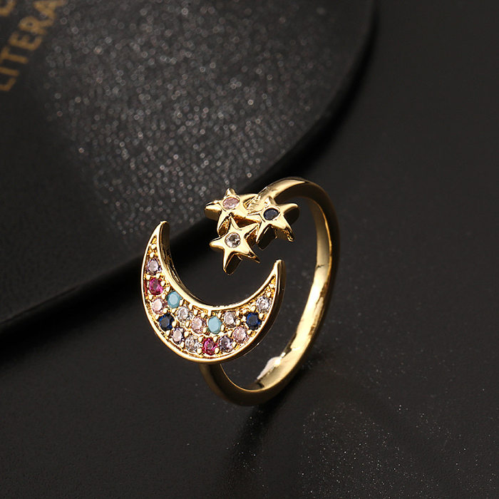 Fashion Constellation Star Moon Copper Plating Zircon Open Ring 1 Piece