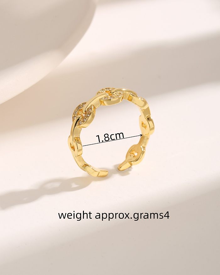 Basic Copper Plating Hollow Out Inlay Zircon 18K Gold Plated Open Rings