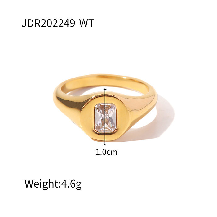 Simple Style Square Stainless Steel Gold Plated Zircon Rings