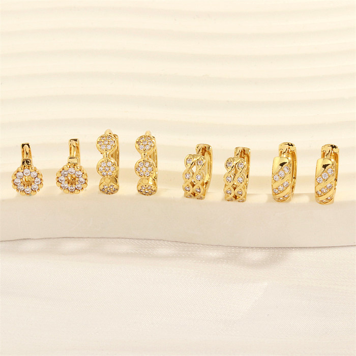 1 Pair Simple Style Round Heart Shape Butterfly Plating Inlay Copper Zircon 18K Gold Plated Earrings