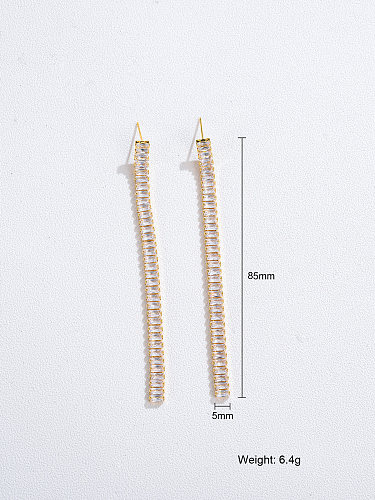 1 Paar schlichte Streetwear-Tropfenohrringe mit Quasten-Beschichtung, Kupfer-Zirkon, 14 Karat vergoldet