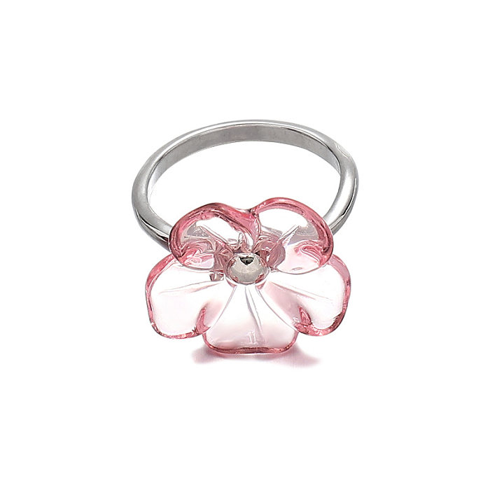 Anéis de chapeamento de latão de resina de flor estilo vintage