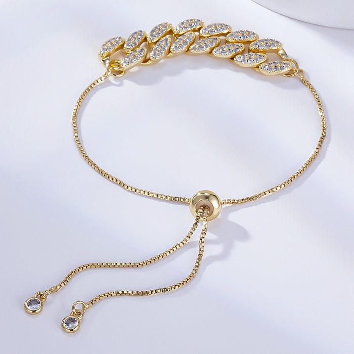 Fashion Geometric Chain Copper Artificial Gemstones 18K Gold Plated Bracelets