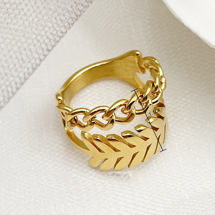 Modern Style Leaves Stainless Steel Gold Plated Wide Band Ring In Bulk