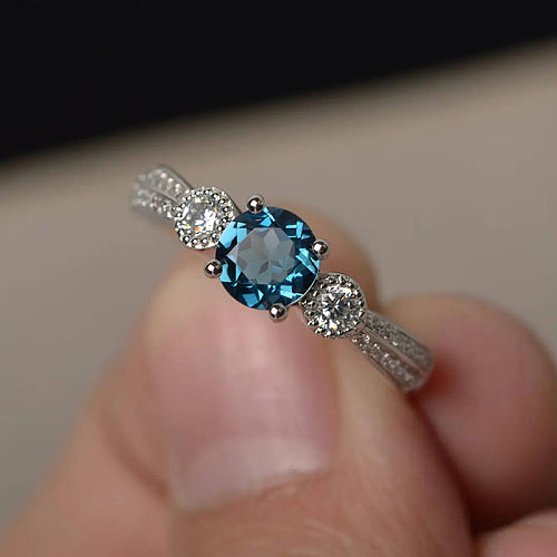 Simple Style Round Copper Inlay Zircon Rings