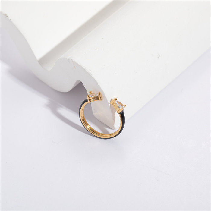 Classic Style Water Droplets Steel Enamel Gold Plated Zircon Open Ring 1 Piece