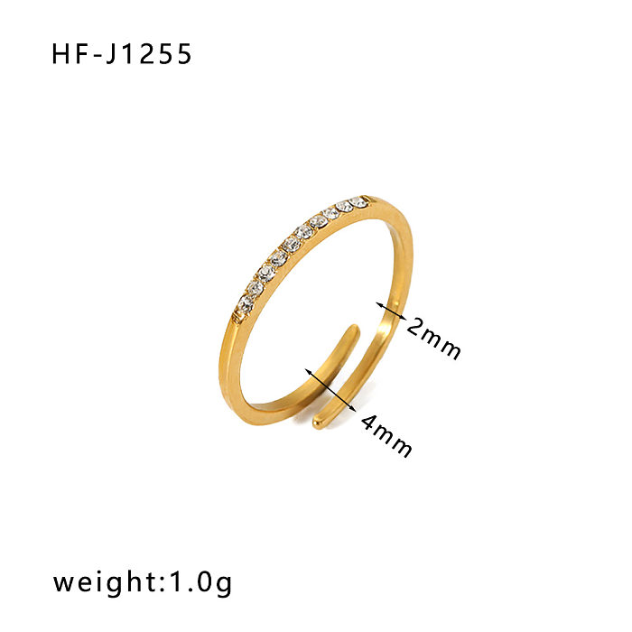 IG Style Crown Rhombus Rectangle Stainless Steel Criss Cross Plating Inlay Zircon 18K Gold Plated Rings