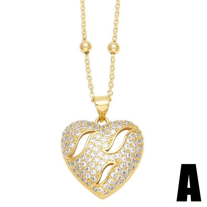 Elegant Streetwear Heart Shape Copper 18K Gold Plated Zircon Pendant Necklace In Bulk