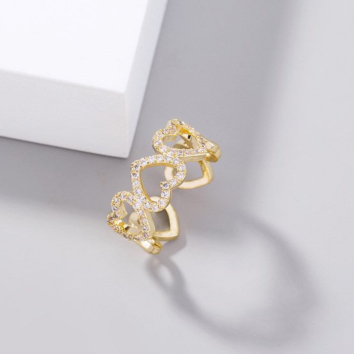 1 peça estilo simples forma de coração chapeamento de cobre oco anéis de zircônia embutidos