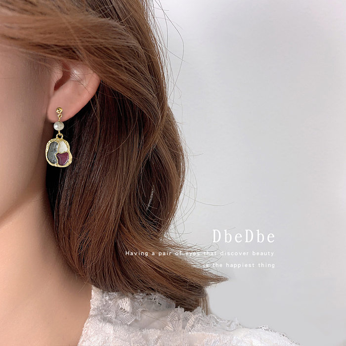 1 Pair Retro French Style Geometric Copper Enamel Plating Ear Clips