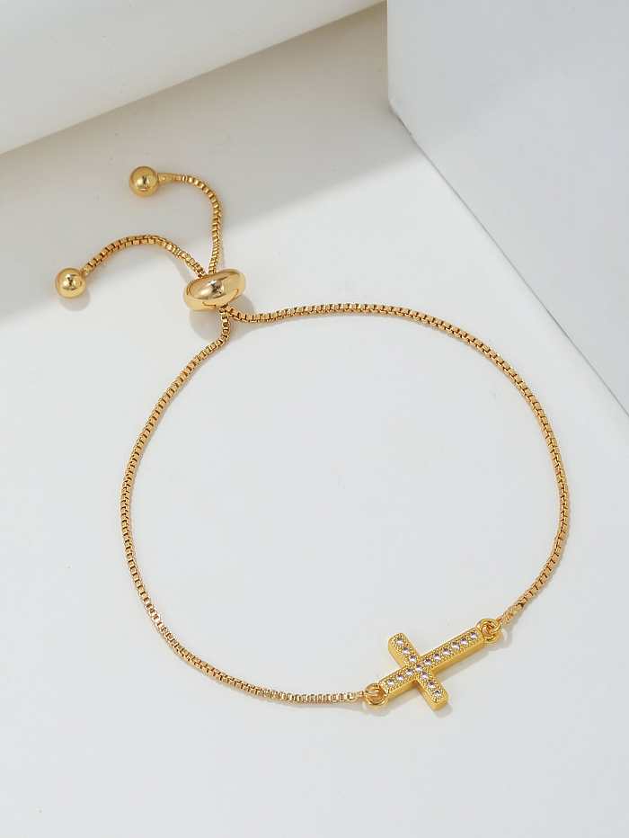 Estilo clássico cruz cobre chapeamento inlay zircon 18k banhado a ouro rosa banhado a prata pulseiras