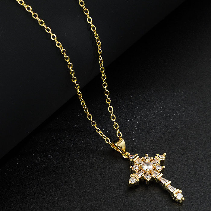Fashion Gold-Plated Copper Pendant Inlaid Zircon Cross Necklace Accessories
