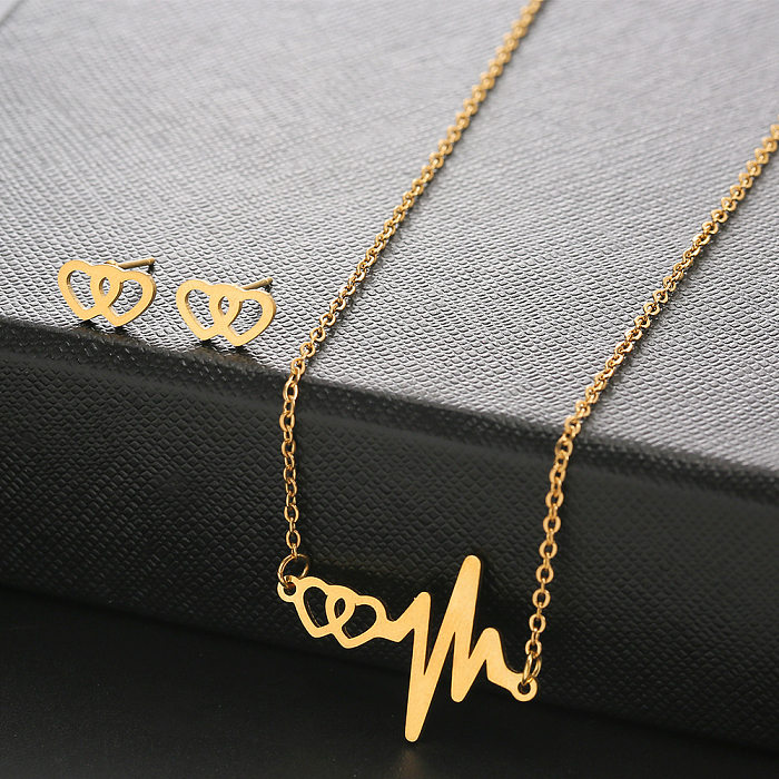 مجموعة مجوهرات كاجوال بتصميم بسيط على شكل قلب من الفولاذ المقاوم للصدأ مطلية بالكهرباء