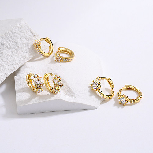 Neue Art-Kupfer-Ohrringe aus 18-karätigem Gold mit Mikro-Intarsien und Zirkon-Kreis