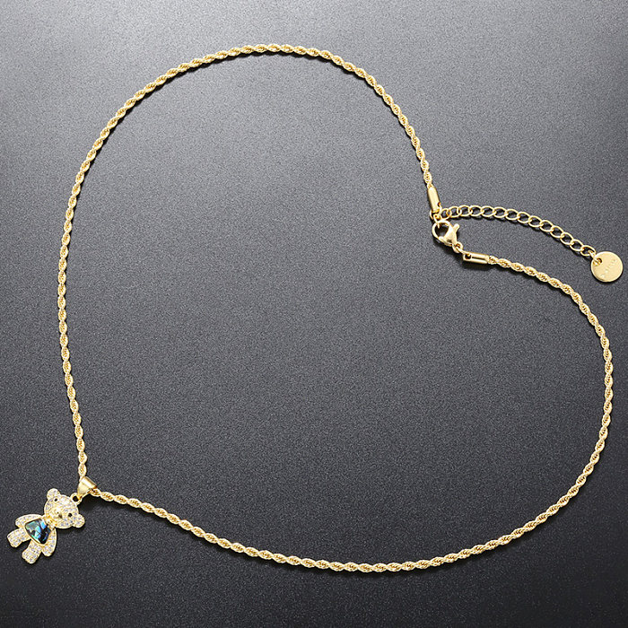 Casual Elegant Hip-Hop Little Bear Copper 18K Gold Plated Shell Zircon Pendant Necklace In Bulk