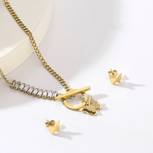 Simple Style Butterfly Stainless Steel Plating 18K Gold Plated Bracelets Necklace