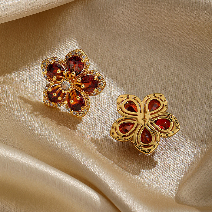 1 Pair Fairy Style Japanese Style Lolita Flower Plating Inlay Copper Zircon 14K Gold Plated Ear Studs