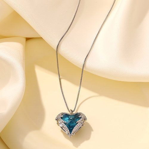 Simple Style Classic Style Heart Shape Stainless Steel Copper Plating Inlay Zircon White Gold Plated Necklace