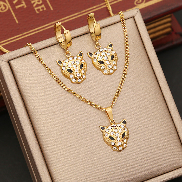 Wholesale INS Style Cool Style Animal Stainless Steel Artificial Diamond Earrings Necklace