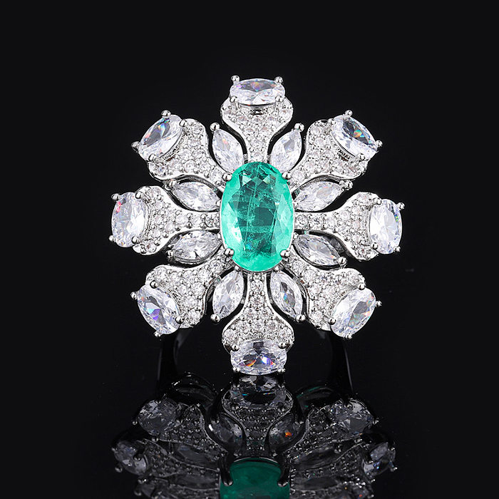 Luxurious Flower Copper Artificial Gemstones Rings In Bulk
