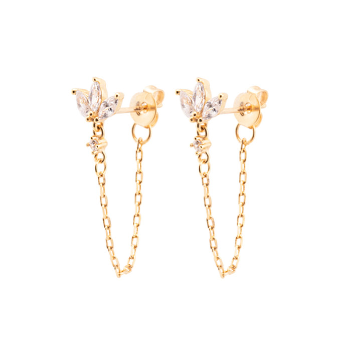 1 par de brincos de orelha banhados a ouro branco com zircônia de cobre estilo simples