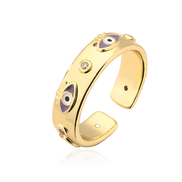 Fashion Eye Copper Enamel Inlay Zircon Open Ring 1 Piece